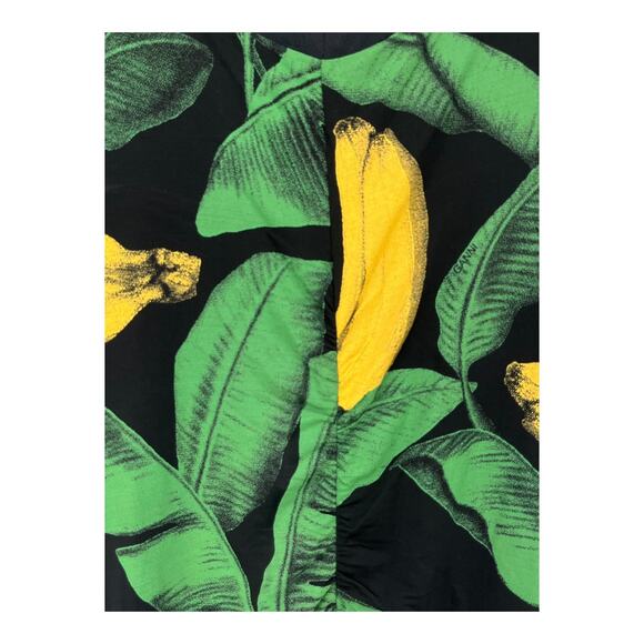 Ganni Dress Leaf print bodycon minidress green black size 32 (US 0) - Picture 3 of 8